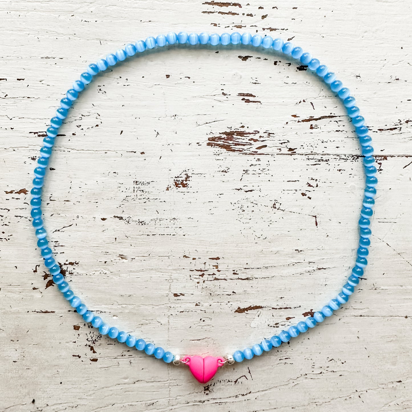 15” light blue and hot pink heart Necklace