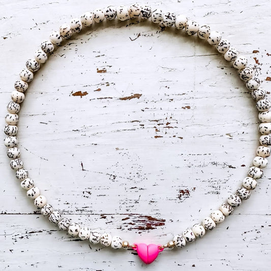 Black and White Bead 15” Heart necklace