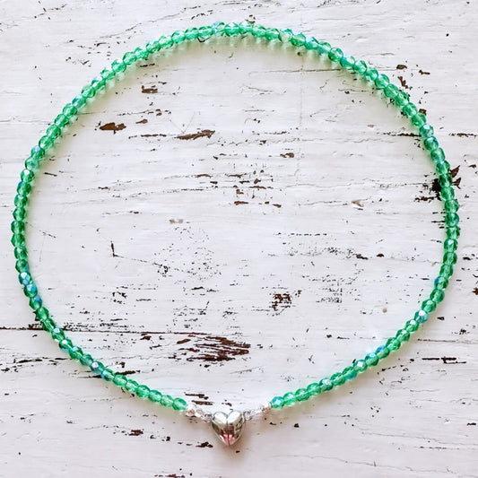 Green Bead 15” Heart necklace