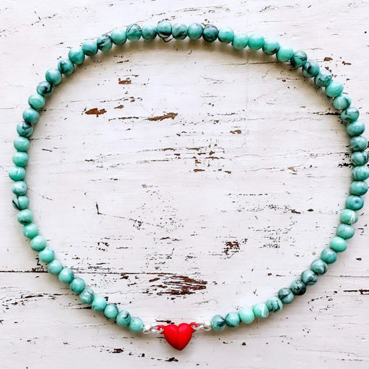 Turquoise Bead 15” Child's Heart Necklace